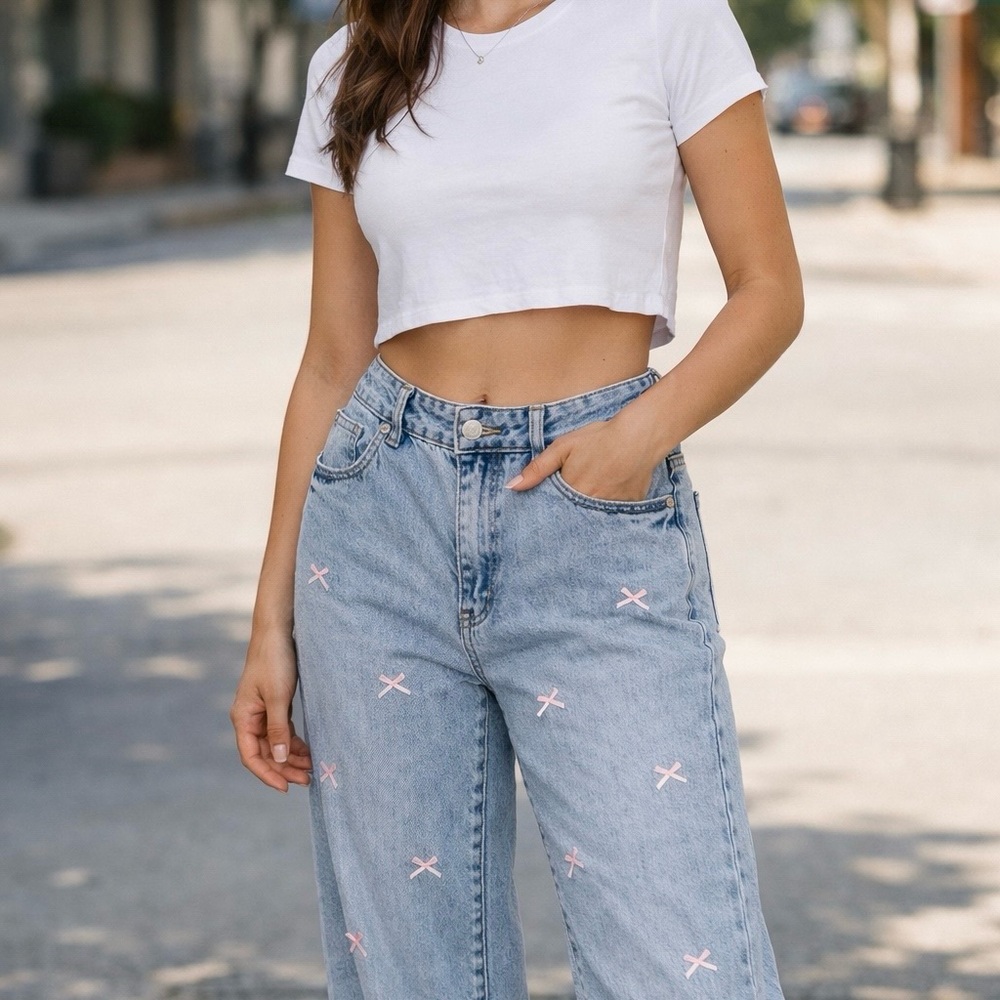 LOVE SOHO Pink Bow 🎀 Wide Leg Jeans size 13